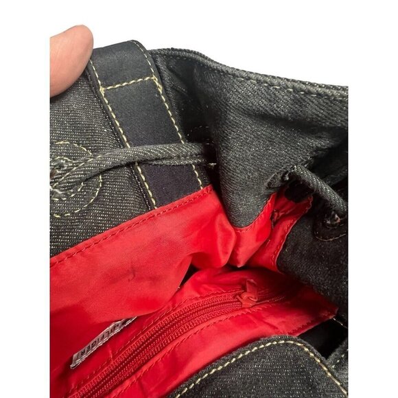 Tommy Hilifiger Denim Drawstring Bucket Style Shoulder Bag Y2K 00s Gray Black - Picture 8 of 13